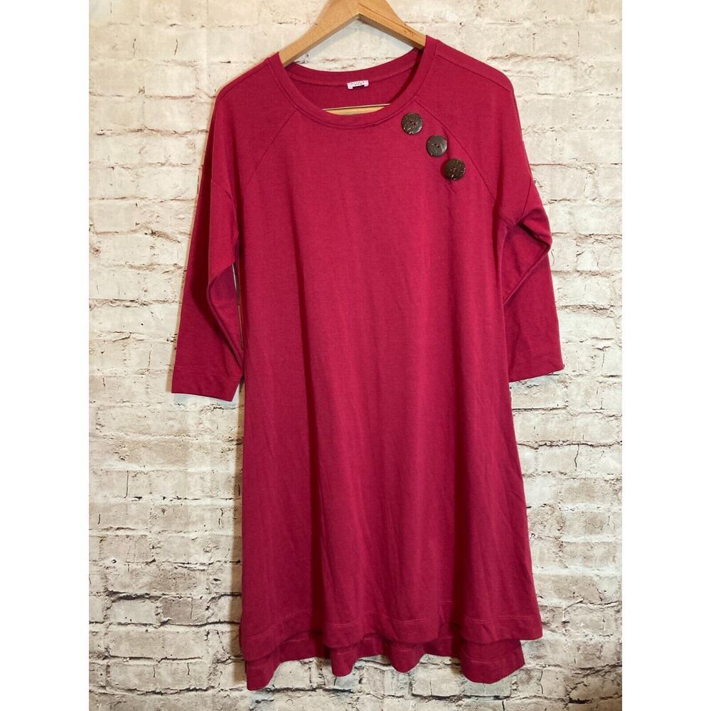 Studio 1886 Dress Womens Medium Maroon Red A Line‎ Long Sleeve Stretch Buttons